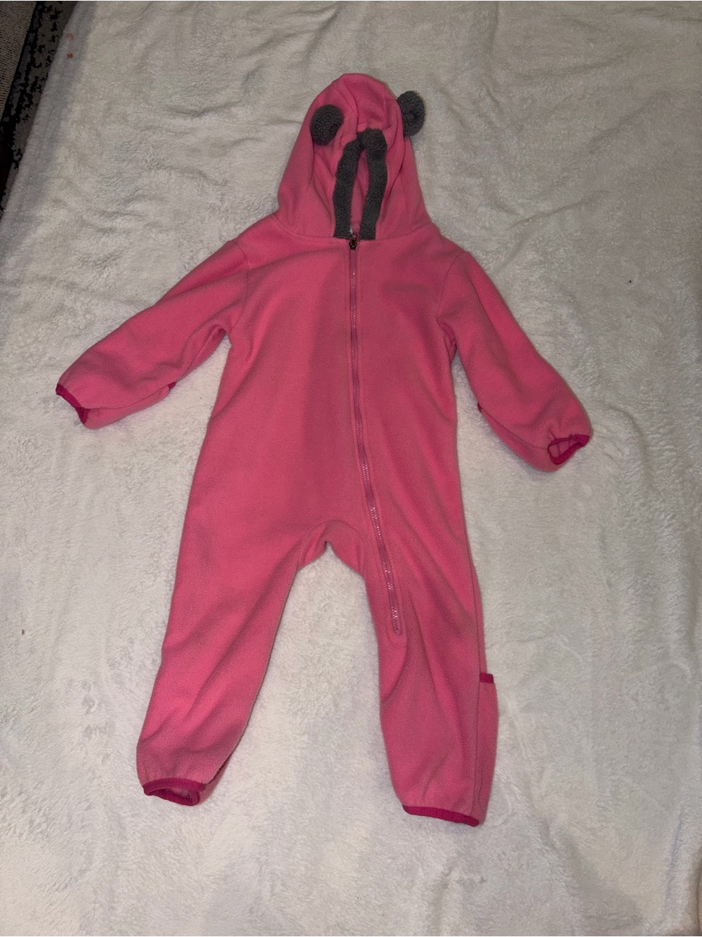 Pink Hooded Fleece One-Piece Coat for Baby - Cozy Zip Front Size 12-18 Months